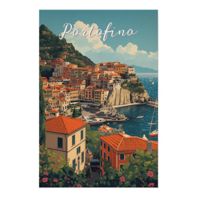 Vintage Style Portofino Genova Italy Poster (Vorderseite)