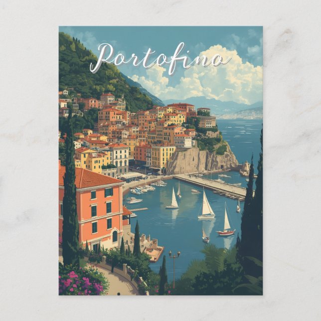 Vintage Style Portofino Genova Italy Postkarte (Vorderseite)