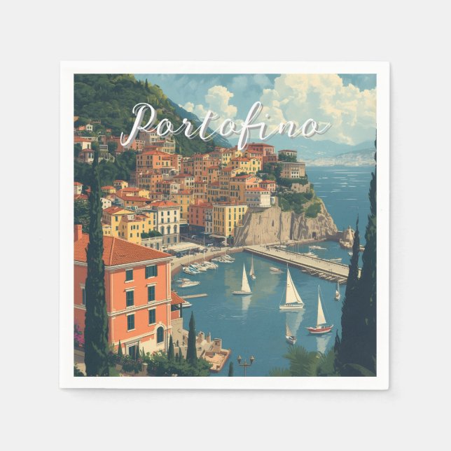 Vintage Style Portofino Genova Italy Serviette (Vorderseite)