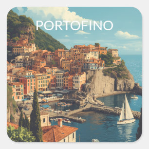 Vintage Style Portofino Genua Italien Quadratischer Aufkleber