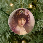 Vintage Style Portrait of Beautiful Floral Woman Keramik Ornament<br><div class="desc">Check out my vintage style portrait of a beautiful woman with flowers in her hair and holding an elegant bouquet. This piece has captivating and calming qualities with the vintage colour pallet of soft pinks and lavender and romantic vintage paper textures. This feminine and romantic lady will add a touch...</div>