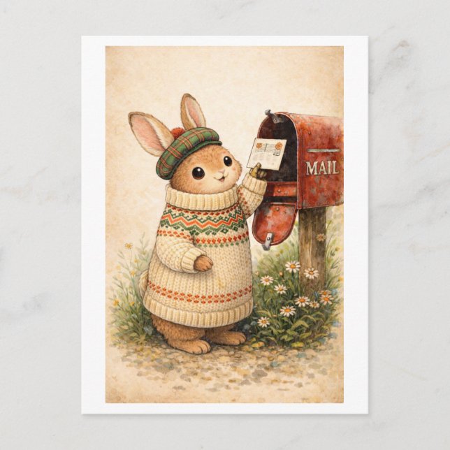 Vintage-Style Rabbit Mailing Postcard Postkarte (Vorderseite)