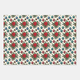 Vintage Style Retro Holiday Gift Wrap 3-Sheet Set Geschenkpapier Set
