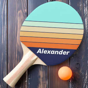 Vintage Style Retro Sport Gestreift mit Namen Tischtennis Schläger