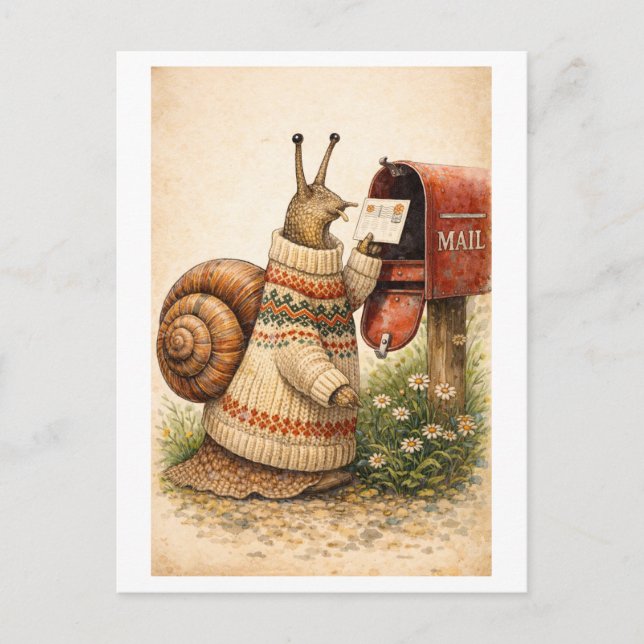 Vintage-Style Snail Mailing Postcard Postkarte (Vorderseite)