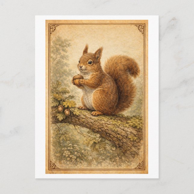Vintage-Style Squirrel Illustration Postkarte (Vorderseite)