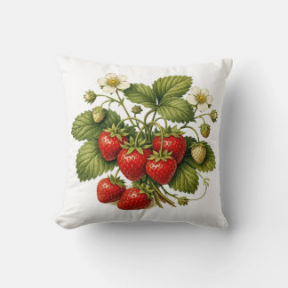 Vintage Style Strawberry Plant with Ripe Berries  Kissen