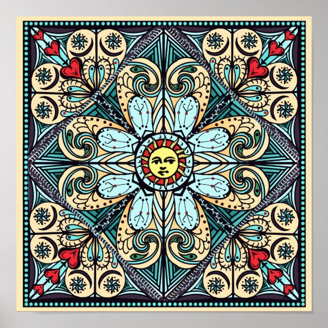Vintage Style Sun Mandala Poster (Vorne)