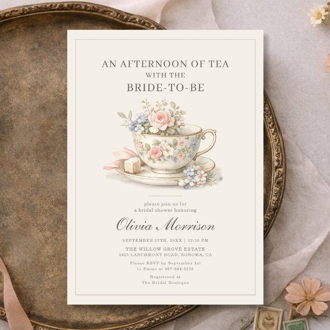 Vintage Style Tea Party Bridal Shower Einladung (Von Creator hochgeladen)
