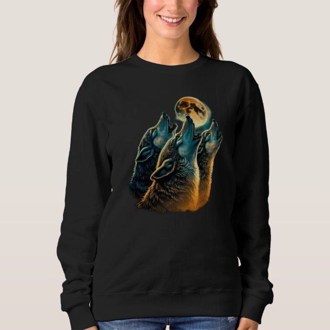 Vintage Style Three Wolf Howling at Moon Sweatshirt (Vorderseite)