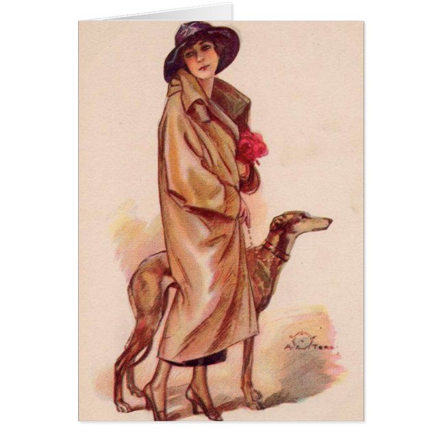 Vintage - Stylish Woman with Greyhound, (Vorne)