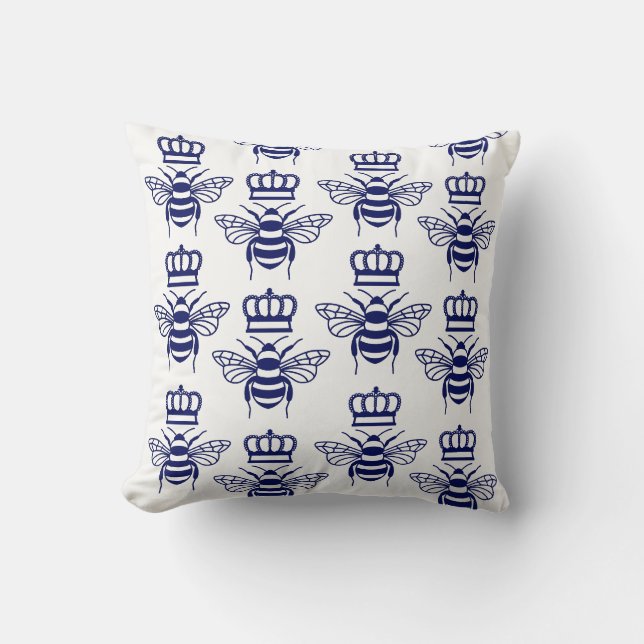 Vintage Stylisierte Hummelbienen mit Crown Blue SV Kissen (Vorderseite)