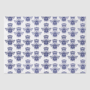 Vintage Stylisierte Hummelbienen mit Kronen - Blau Seidenpapier