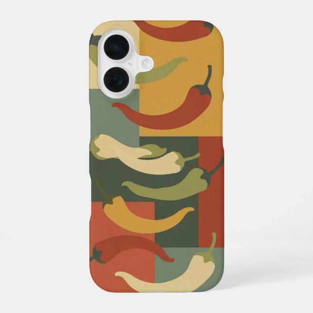 Vintage Stylized Chili Pepper Pattern iPhone 16 Hülle (Rückseite)