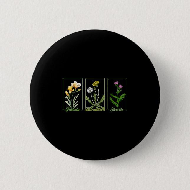 Vintage subtile Blume Freesia Dandelion Thistle Button (Vorderseite)