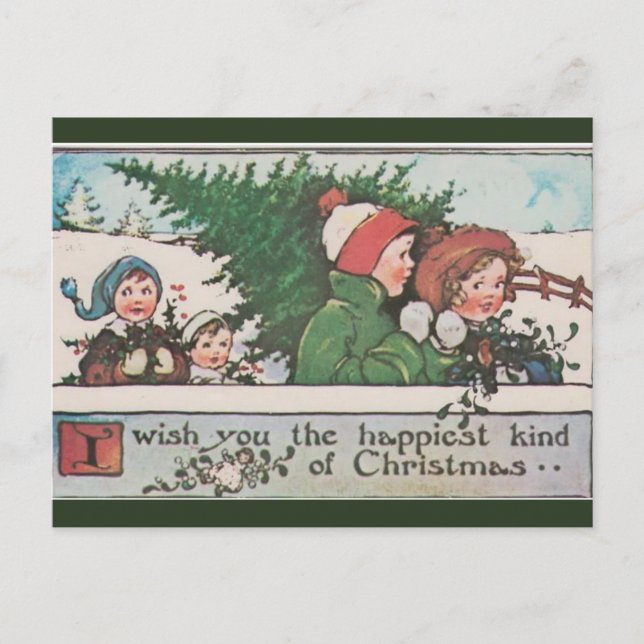 Vintage Suche nach dem Weihnachtsbaum Postkarte (Vorderseite)