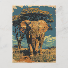 Vintage Südafrika Elefant In Der Savanne  Postkarte