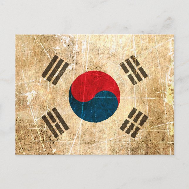 Vintage südkoreanische Flagge gekratzt und abgetra Postkarte (Vorderseite)