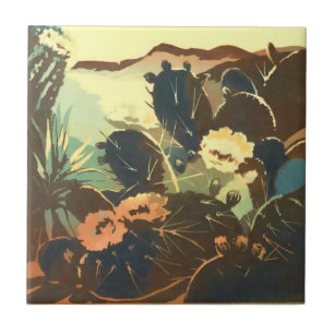 Vintage Südwest-Wüstenkaktusblüten Fliese