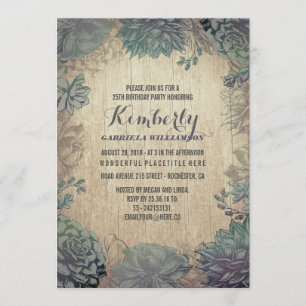 Vintage Sukkulents Rustic Wood Geburtstagsparty Einladung