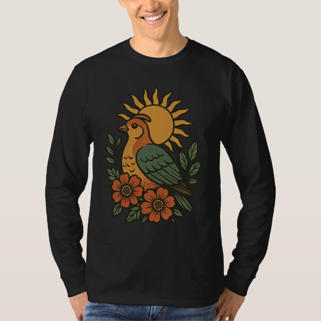 Vintage Sunbird Floral Artwork T-Shirt (Vorderseite)