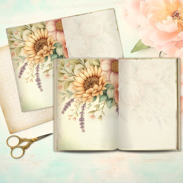 Vintage Sunflower & Blush Peony Junk Journal Page (Von Creator hochgeladen)