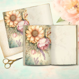 Vintage Sunflower & Blush Peony Junk Journal Page