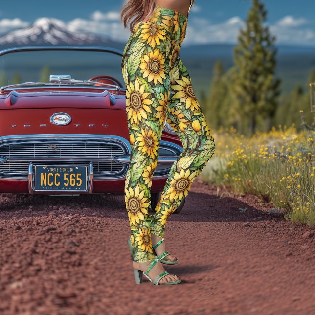 Vintage Sunflower Floral Art Nouveau Leggings (Von Creator hochgeladen)