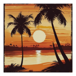 vintage sunset at the beach poster