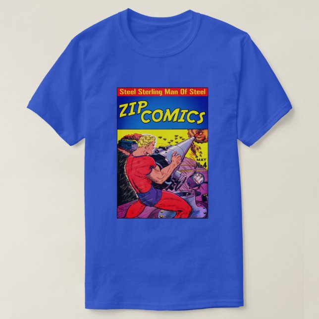 Vintage Superhero-Comic-Bucheinband-Kunst T-Shirt (Design vorne)