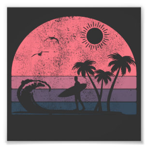 Vintage Surfdesign Surfer-Silhouette Fotodruck