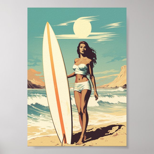 Vintage Surfer Girl Poster (Vorne)