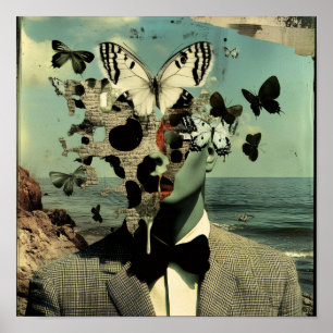 Vintage Surrealer Schmetterlingsmann Wandkunstpost Poster