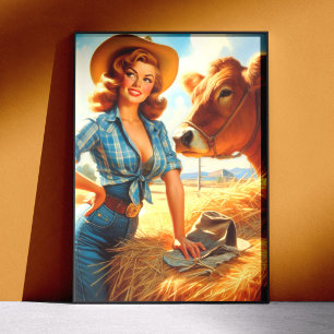 Vintage süße Cowgirl Pin-up Poster