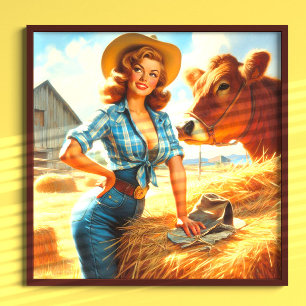 Vintage süße Cowgirl Pin-up Poster