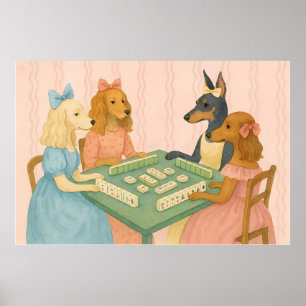 Vintage Süße Hunde spielen Mahjong Poster