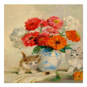 Vintage Süße Katze Meta Plückebaum's Ölbild Poster