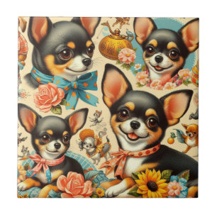 Vintage süße nahtlose Chihuahua Fliese