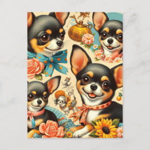 Vintage süße nahtlose Chihuahua Postkarte