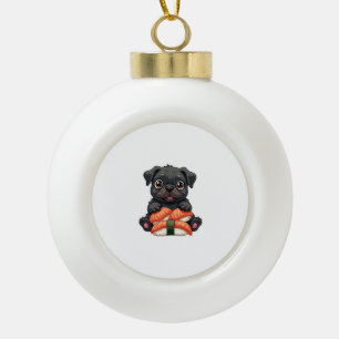Vintage süße schwarze Pug-Sushi-Cartoon-Vektor-Ill Keramik Kugel-Ornament