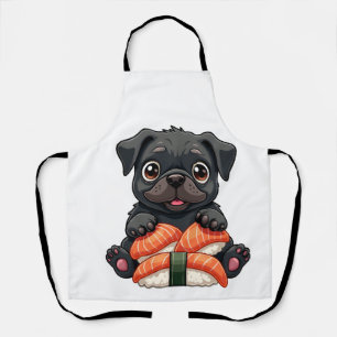 Vintage süße schwarze Pug-Sushi-Cartoon-Vektorillu Schürze