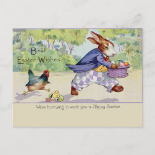 Vintage Süße Tier-Ostern Postkarte