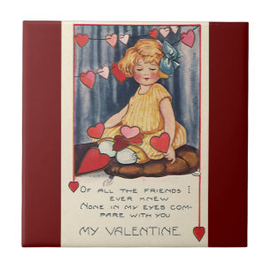 Vintage süße Valentinstag, Mädchen mit roten Herze Fliese