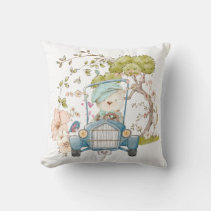 Vintage Süßer Bär Auto Name Baby Junge Türkis Kissen