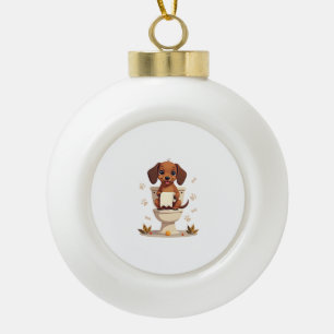 Vintage süßer Dackel auf Toilette Cartoon Badezimm Keramik Kugel-Ornament