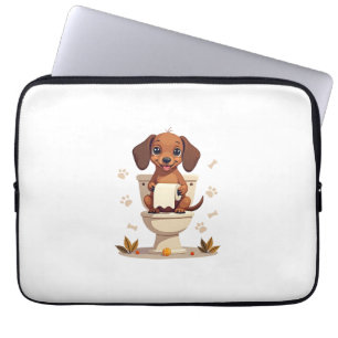 Vintage süßer Dackel auf Toilette Cartoon Badezimm Laptopschutzhülle