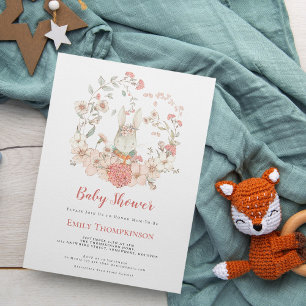Vintage Süßer Hase Blätterwerk Pfirsich Babyparty Einladung