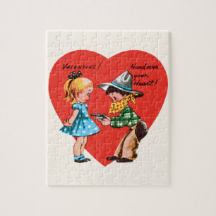 Vintage Süßer Valentinstag, Mädchen mit Cowboy