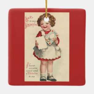 Vintage Süßer Valentinstag, Mädchen mit Liebesbrie Keramikornament