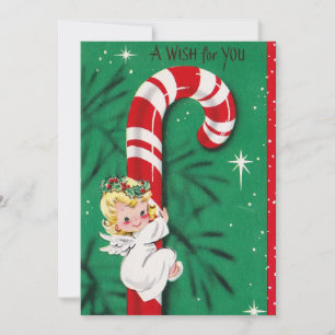 Vintage süßer Weihnachts-Baby-Engel auf einem Zuck Feiertagskarte